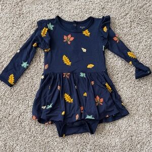 Kyte BABY Navy Dress with Autumn Leaves
